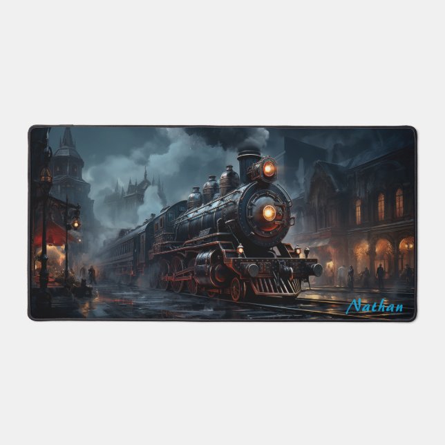 Victorian Noir Steampunk Train Desk Mat (Front)