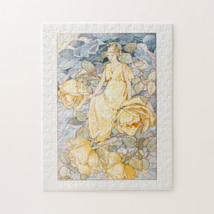 Victorian Nouveau Yellow Flower Fairy Jigsaw Puzzle