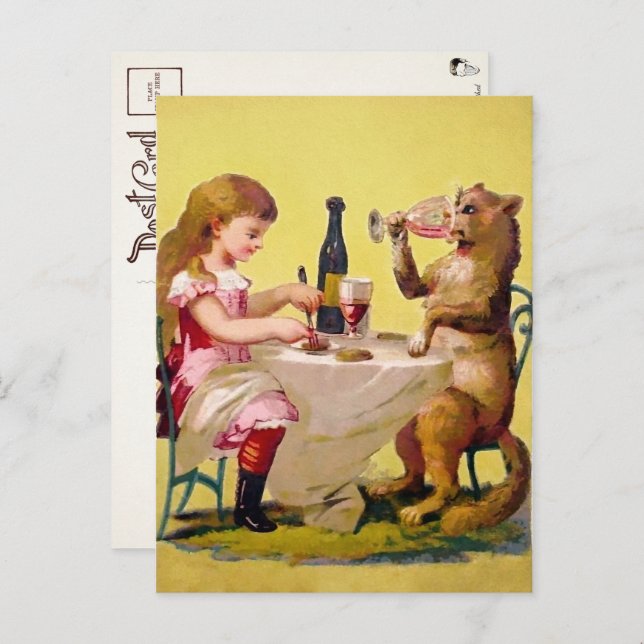 Victorian Odd Drinking Cat Postcard (Front/Back)