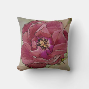 Victorian Open Rose Throw Pillow-Mauve Back Cushion
