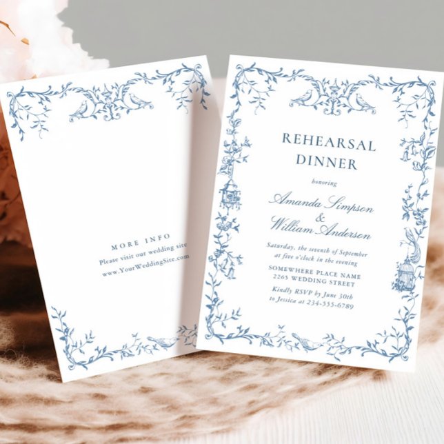 Victorian Ornate Blue Floral Rehearsal Dinner Invitation (Creator Uploaded)