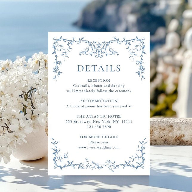 Victorian Ornate Blue Floral Wedding Details Enclosure Card (Creator Uploaded)