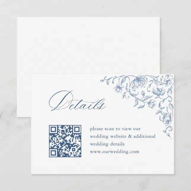 Victorian Ornate Blue Wedding QR code Details Enclosure Card | Zazzle