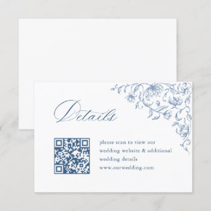 Victorian Ornate Blue Wedding QR code Details Enclosure Card