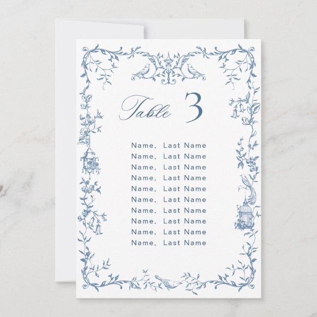 Victorian Ornate Blue Wedding Seating Chart Card (Front)