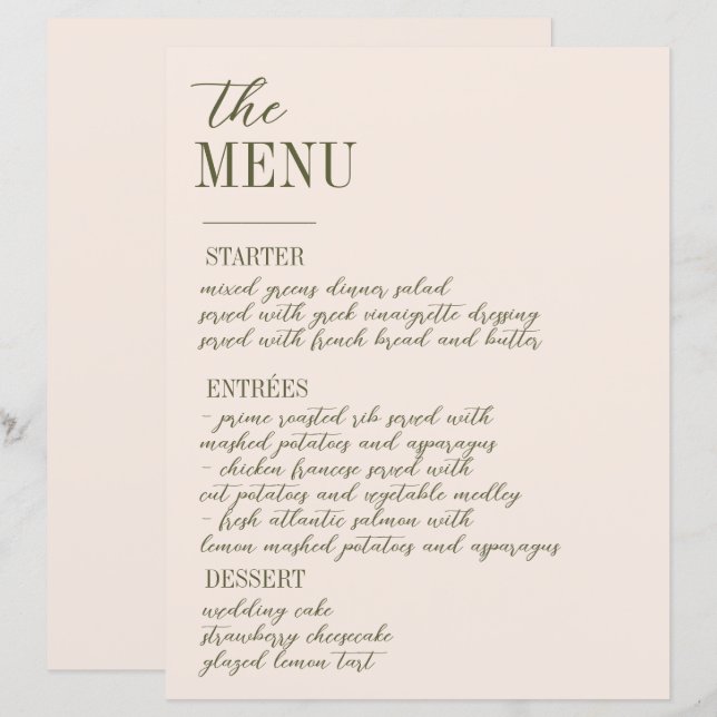 Victorian Ornate Border with Wildflower Weddi Menu (Front/Back)