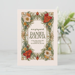 Victorian Ornate Border with Wildflower Wedding Invitation