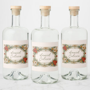Victorian Ornate Border with Wildflower Wedding Liquor Bottle Label