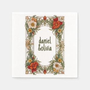 Victorian Ornate Border with Wildflower Wedding Napkin