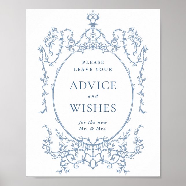 Victorian Ornate Dusty Blue Advice & Wishes Poster (Front)
