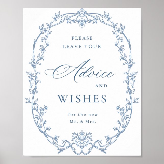 Victorian Ornate Dusty Blue Advice & Wishes Poster (Front)