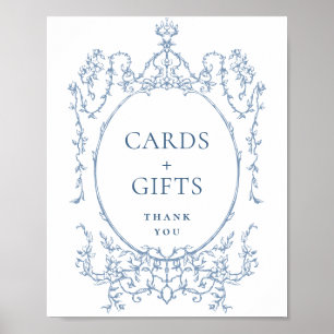 Victorian Ornate Dusty Blue Floral Cards and Gifts Poster