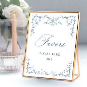 Victorian Ornate Dusty Blue Floral Favors Wedding Poster