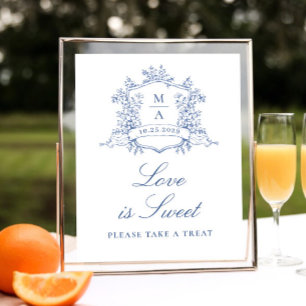 Victorian Ornate Dusty Blue Floral Love is Sweet Poster