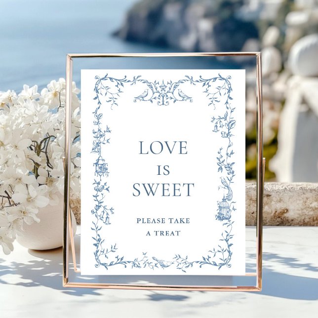 Victorian Ornate Dusty Blue Floral Love is Sweet Poster (Creator Uploaded)