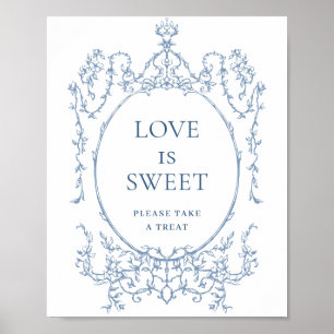 Victorian Ornate Dusty Blue Floral Love is Sweet Poster