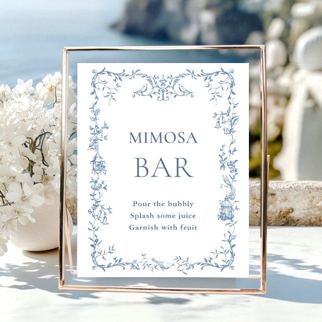 Victorian Ornate Dusty Blue Floral Mimosa Bar Sign (Creator Uploaded)