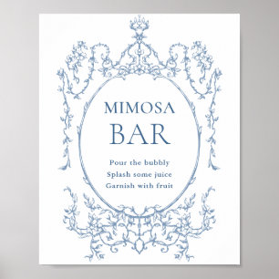 Victorian Ornate Dusty Blue Floral Mimosa Bar Sign