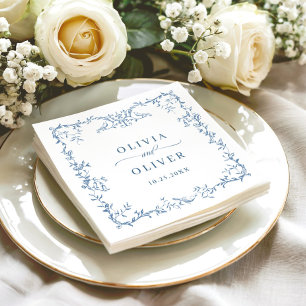 Victorian Ornate Dusty Blue Floral Wedding Napkin