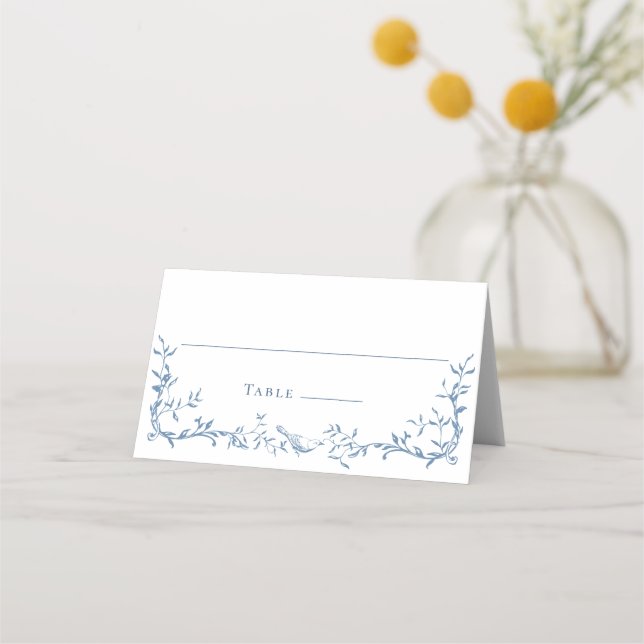 Victorian Ornate Dusty Blue Floral Wedding Place Card (Front)