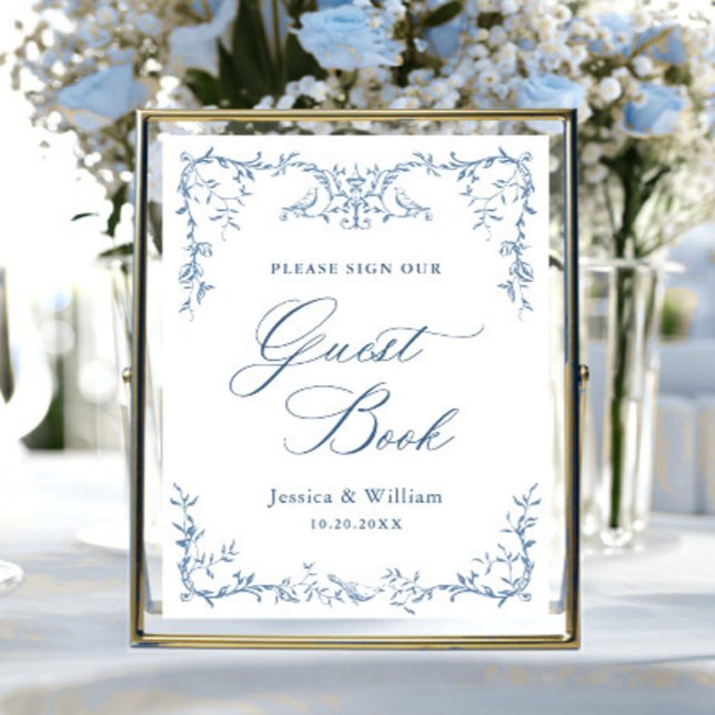 Victorian Ornate Dusty Blue Guestbook Wedding Sign (Creator Uploaded)