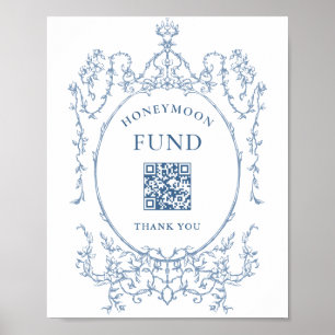 Victorian Ornate Dusty Blue Honeymoon Fund Poster