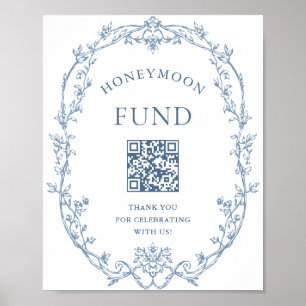 Victorian Ornate Dusty Blue Honeymoon Fund Poster