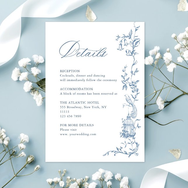 Victorian Ornate Floral Blue Wedding Details Enclosure Card (Creator Uploaded)