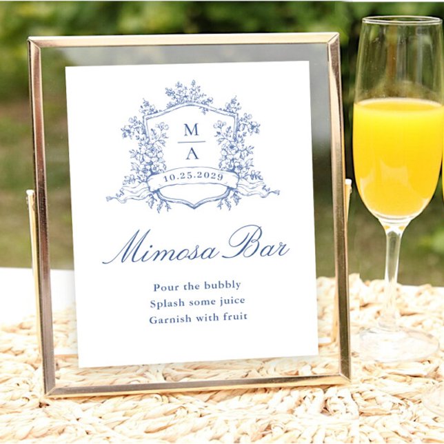 Victorian Ornate Floral Dusty Blue Mimosa Bar Sign (Creator Uploaded)