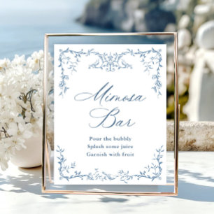 Victorian Ornate Floral Dusty Blue Mimosa Bar Sign