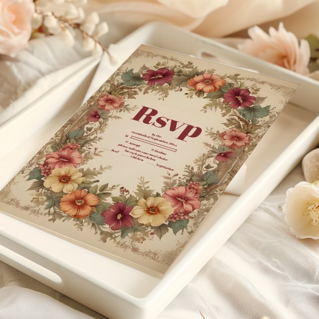 Victorian Ornate Floral Frame Wedding RSVP Card (Creator Uploaded)