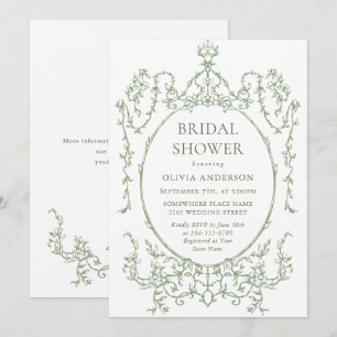 Victorian Ornate Floral Sage Green Bridal Shower Invitation