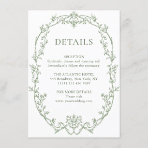 Victorian Ornate Floral Sage Green Wedding Details Enclosure Card