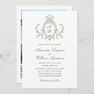 Victorian Ornate Floral Sage Green Wedding QR code Invitation