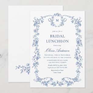 Victorian Ornate Grace Dusty Blue BRIDAL LUNCHEON Invitation