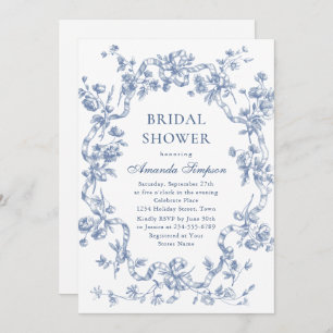 Victorian Ornate Grace Dusty Blue Bridal Shower Invitation