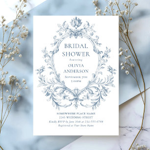 Victorian Ornate Grace Dusty Blue Bridal Shower Invitation