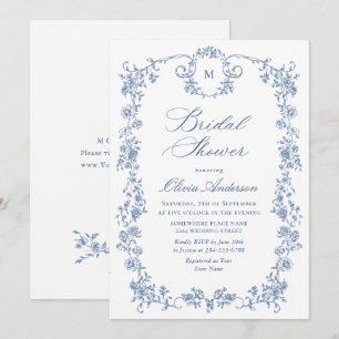 Victorian Ornate Grace Dusty Blue Bridal Shower Invitation