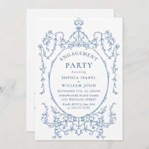 Victorian Ornate Grace Dusty Blue ENGAGEMENT PARTY Invitation
