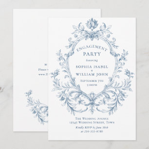 Victorian Ornate Grace Dusty Blue ENGAGEMENT PARTY Invitation