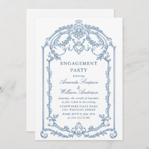 Victorian Ornate Grace Dusty Blue ENGAGEMENT PARTY Invitation