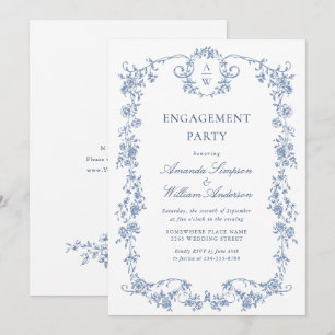 Victorian Ornate Grace Dusty Blue ENGAGEMENT PARTY Invitation
