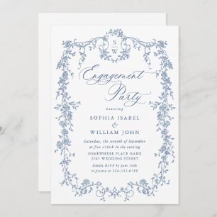 Victorian Ornate Grace Dusty Blue ENGAGEMENT PARTY Invitation