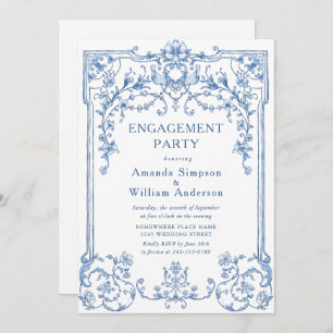 Victorian Ornate Grace Dusty Blue ENGAGEMENT PARTY Invitation