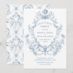 Victorian Ornate Grace Dusty Blue ENGAGEMENT PARTY Invitation