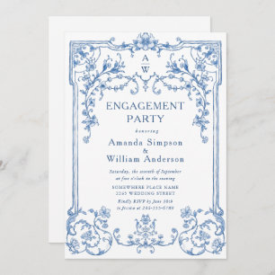 Victorian Ornate Grace Dusty Blue ENGAGEMENT PARTY Invitation