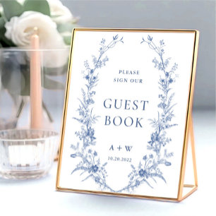 Victorian Ornate Grace Dusty Blue Guestbook Sign