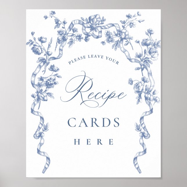 Victorian Ornate Grace Dusty Blue Recipe Cards Poster (Front)