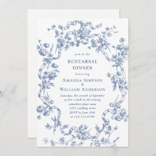 Victorian Ornate Grace Dusty Blue Rehearsal Dinner Invitation