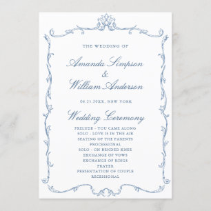Victorian Ornate Grace Dusty Blue Wedding Ceremony Program